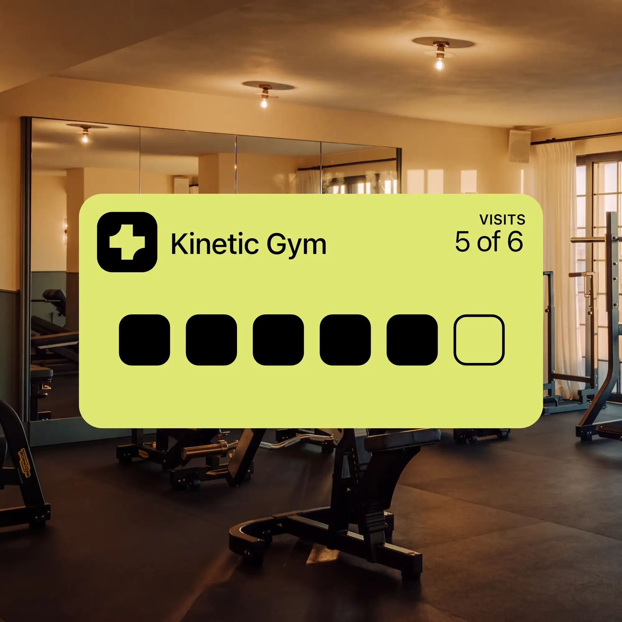 Kinetic Gym visits card in Apple Wallet, 5 of 6 visits