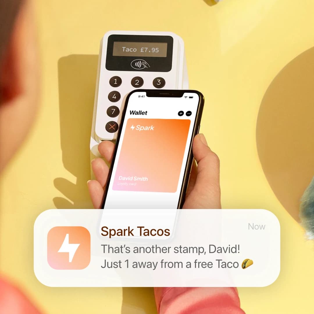 Example Spark loyalty card for a taco restaurant displayed in Apple Wallet